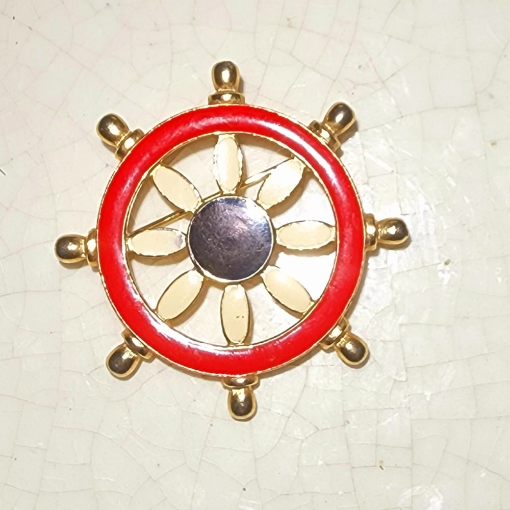 Captains wheel enameled red, white and blue sailors, Nautical, classic, American